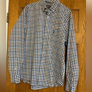 Johnnie-O Men's Navy and White Plaid Button Down Shirt Size M